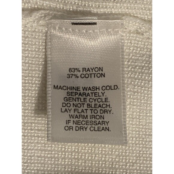 White House Black Market Open Knit Sweater Women’s Medium V-neck Pullover Ivory - Picture 7 of 8